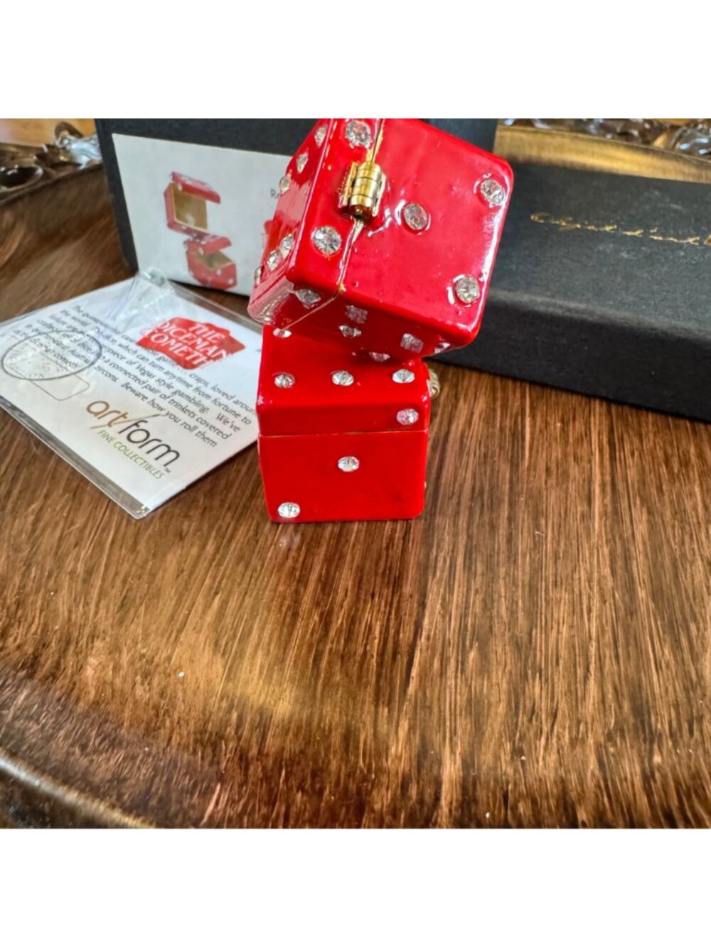 VTG Red Dice Trinket Box Enamel Rhinestones By Work Of Art Double Box 2.5" Tall - Picture 9 of 15